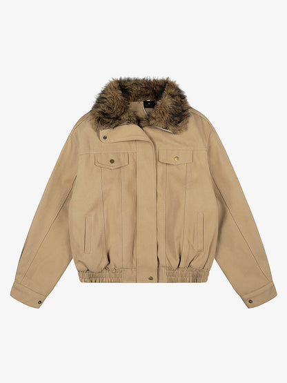 Stylish Unisex Bomber Jacket with Detachable Faux Fur Collar - Perfect for Casual and Trendy Looks 