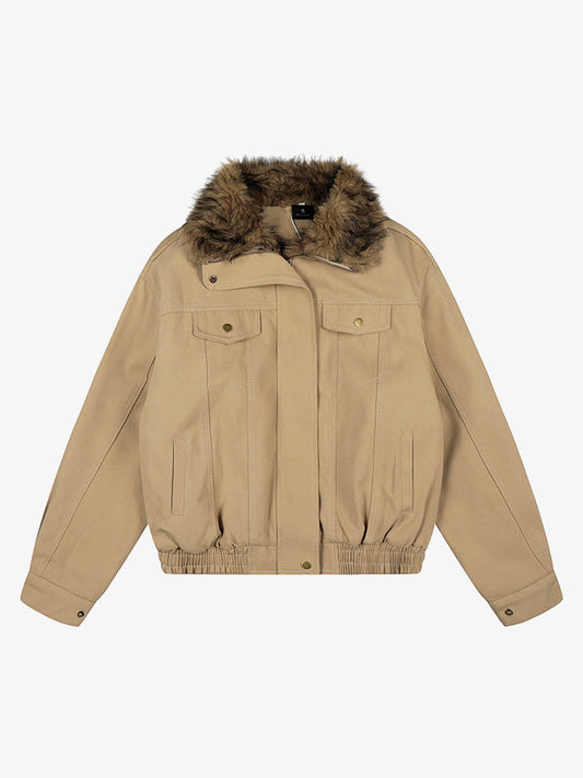 Stylish Unisex Bomber Jacket with Detachable Faux Fur Collar - Perfect for Casual and Trendy Looks 