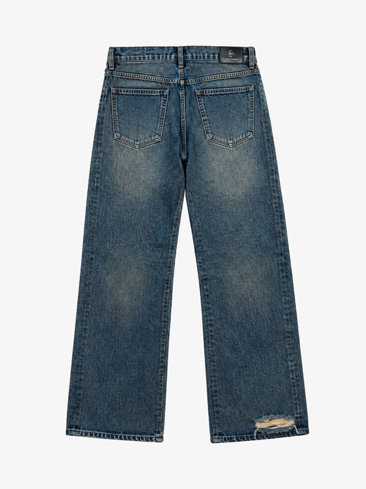 Barrage Graphic Washed Distressed Straight-Leg Jeans; Blue / S, Blue / M, Blue / L, Blue / XL, Blue / 2XL
