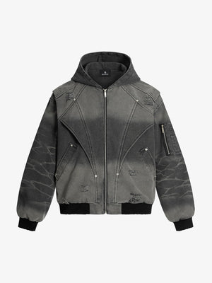 Retro Deconstructed Panel Washed Hooded Jacket 