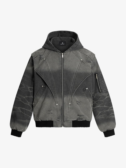 Retro Deconstructed Panel Washed Hooded Jacket 