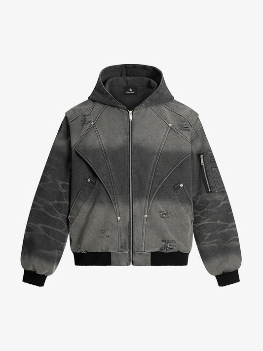 Retro Deconstructed Panel Washed Hooded Jacket 