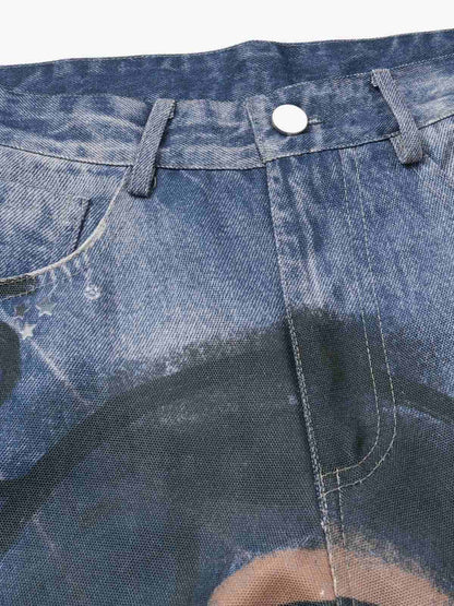 Retro Dachshund 3D Print Washed Distressed Jeans 