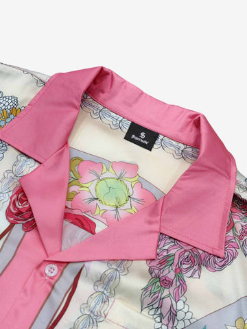 Baroque Floral Satin Camp Collar Boxy Shirt 