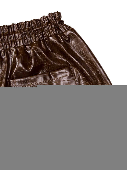 Street Hip-hop Python Pattern Letter Embroidered Leather Shorts 