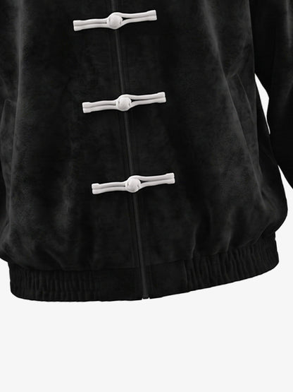 Logo Striped Suede Frog-Button Cardigan