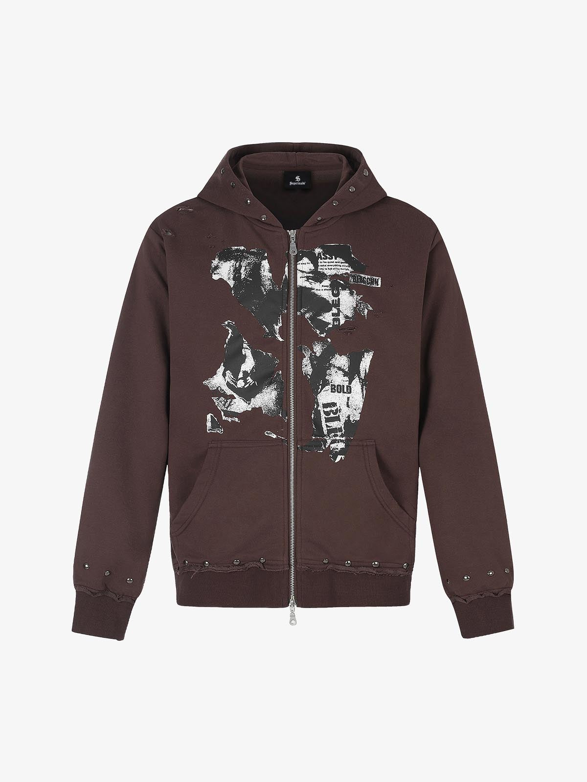 Studded Zip-Up Hooded Sweatshirt Jacket