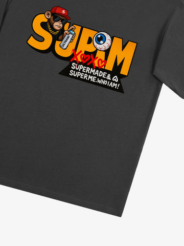 SUPM Trendy Hip-Hop Monkey Graffiti Font T-Shirt 