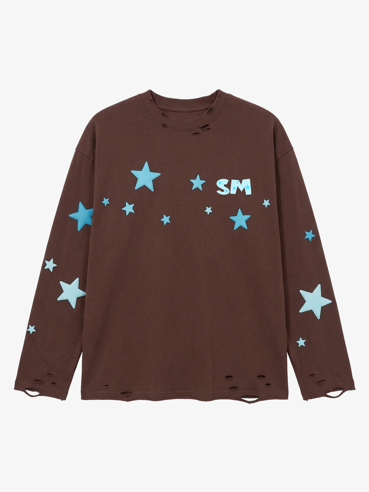 Star Foam Graphic Ripped Color Block Long Sleeve Tee