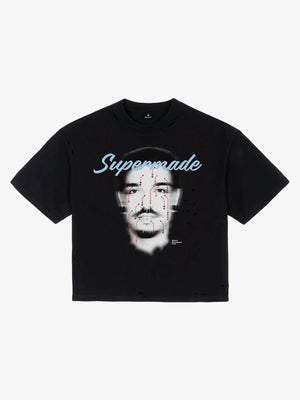 T-Shirt aus Baumwolle im Used-Look mit „Supermade“-Grafikdruck und Design mit Gesichtsakupunktur-Tabelle