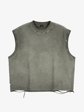 Grommet Side Washed Sleeveless T-Shirt 