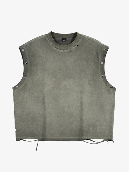 Grommet Side Washed Sleeveless T-Shirt 