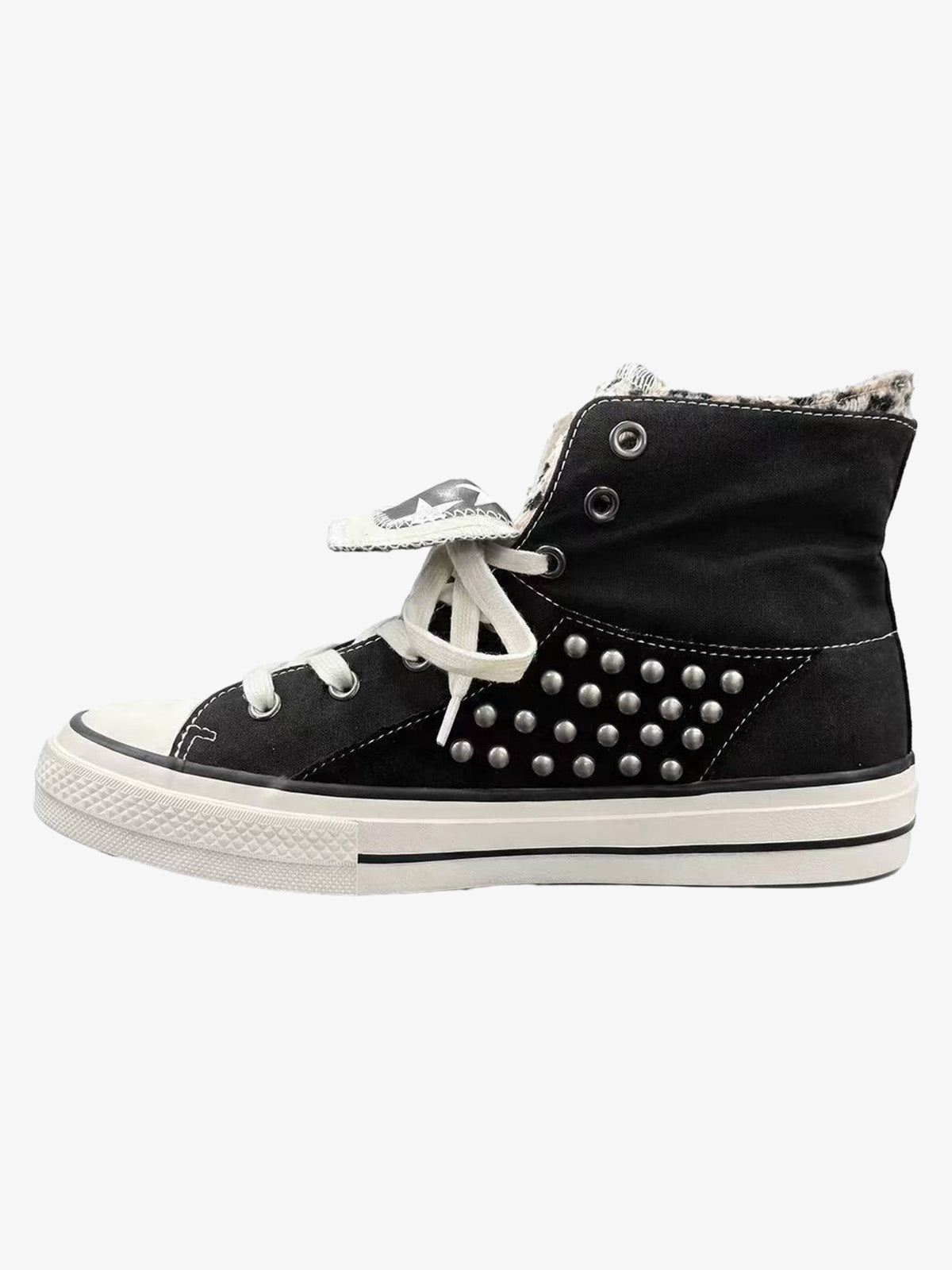 Zebra Studded Double-Layer Canvas Sneakers