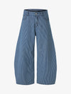 Retro Striped Colorblock Barrel Jeans 