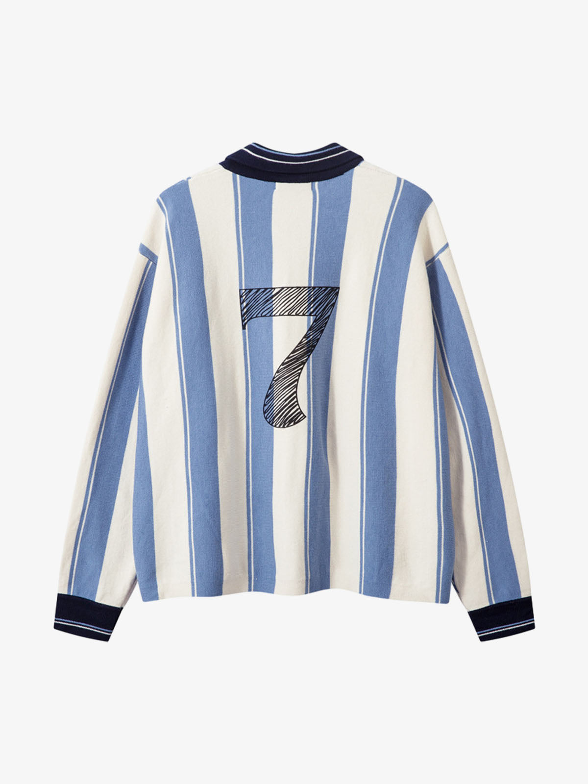 Retro Striped Polo Collar Sports Jersey Knit Sweater 
