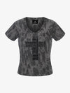 Glossy Cross Leopard Slim Fit Distressed T-Shirt 