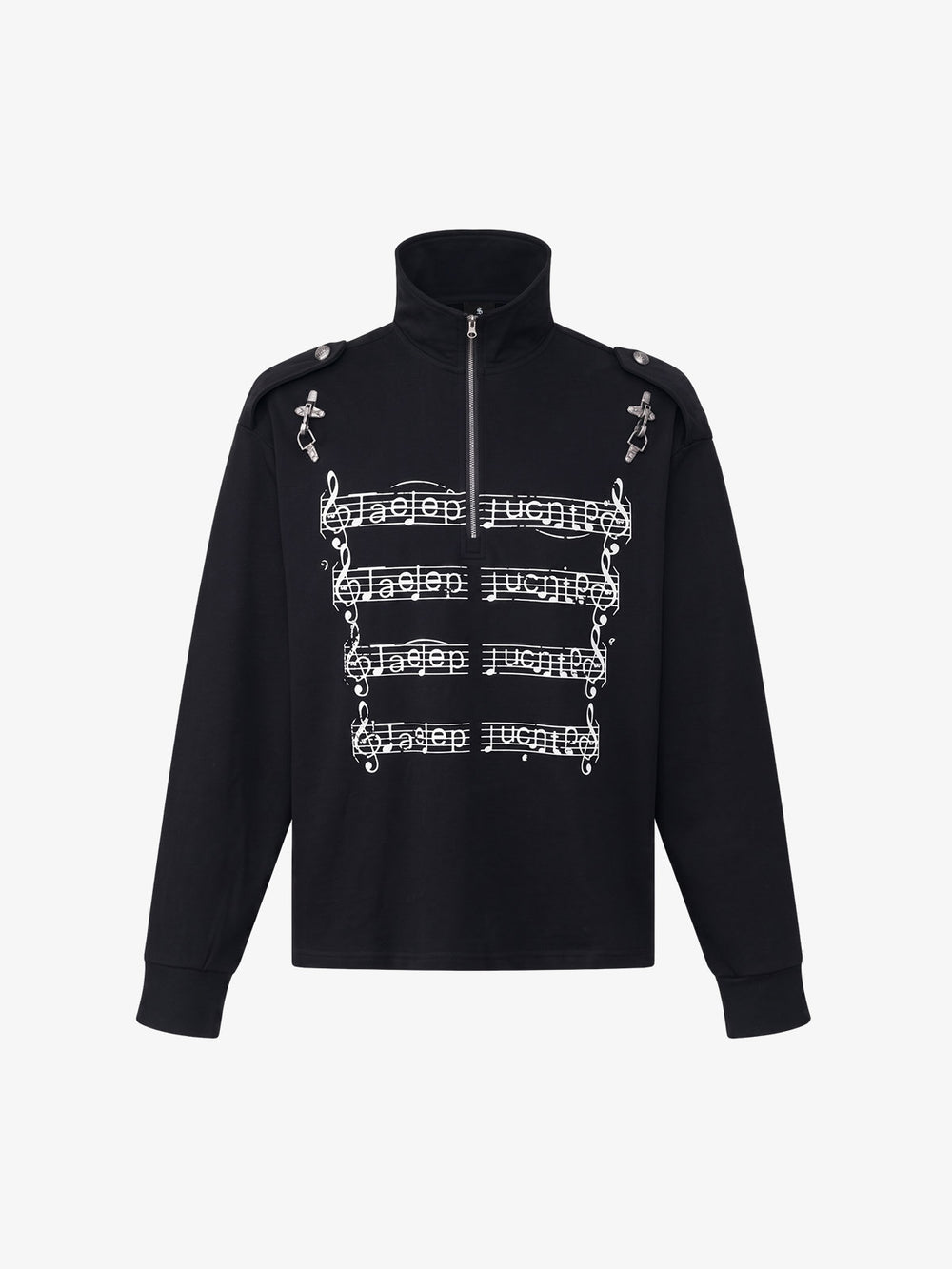 Music Staff Graphic Stand-Collar Half-Zip Long Sleeve Tee