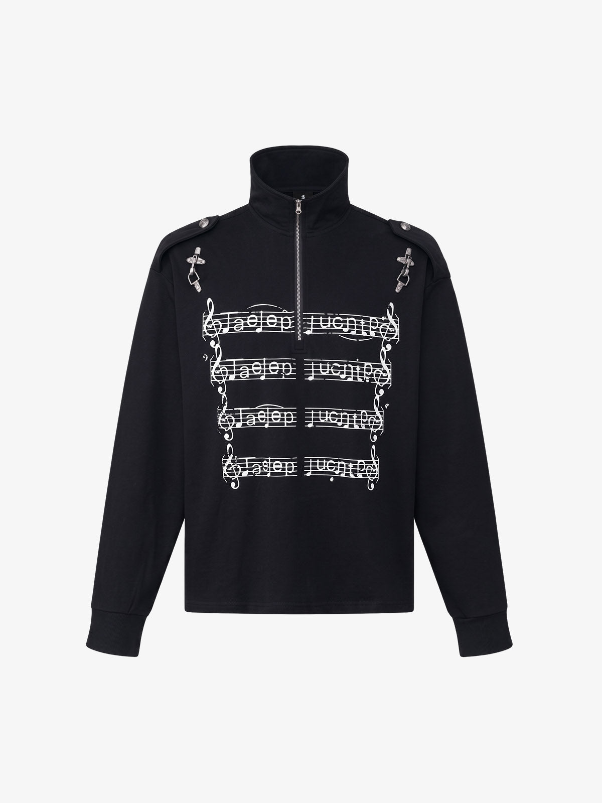 Music Staff Graphic Stand-Collar Half-Zip Long Sleeve Tee
