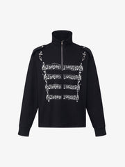 Music Staff Graphic Stand-Collar Half-Zip Long Sleeve Tee