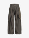 Pinstripe Pleated Wide Leg Trousers with Side Strap Detail