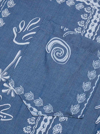 Blue Paisley Camp Collar Boxy Shirt 