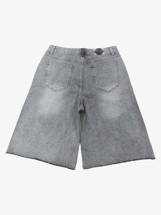 Embroidered Washed Denim Shorts