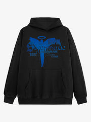 Vintage Washed Angel Halo Distressed Letter Graphic Hoodie 
