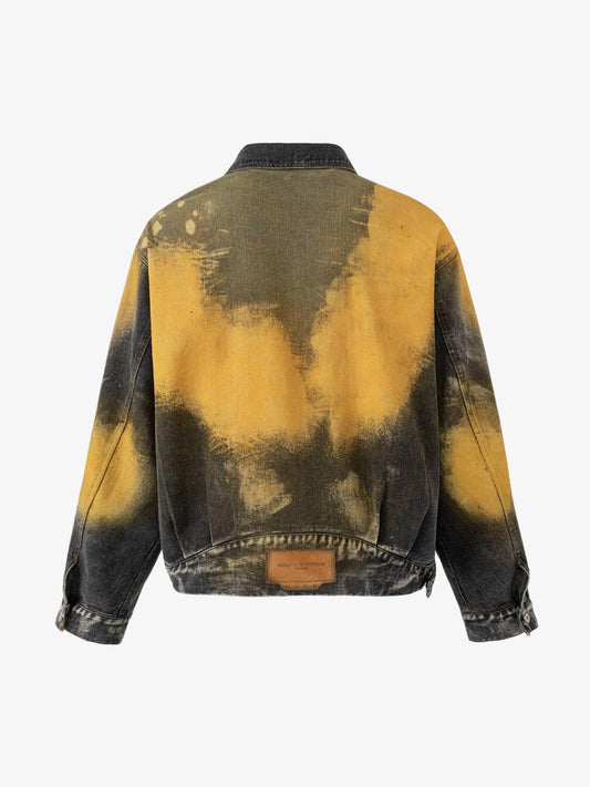 Ink-Splatter Washed Distressed Denim Jacket