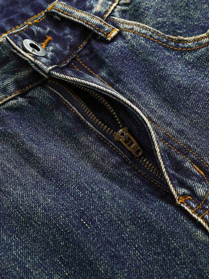 Washed Side Ripped Straight Jeans 