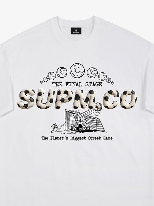 Cotton unisex solid short-sleeved T-shirt with a soccer collage logo and street football element print 