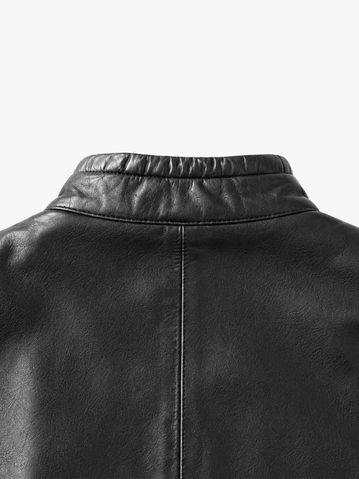 Curved-Panel Stand-Collar Cropped Biker Jacket