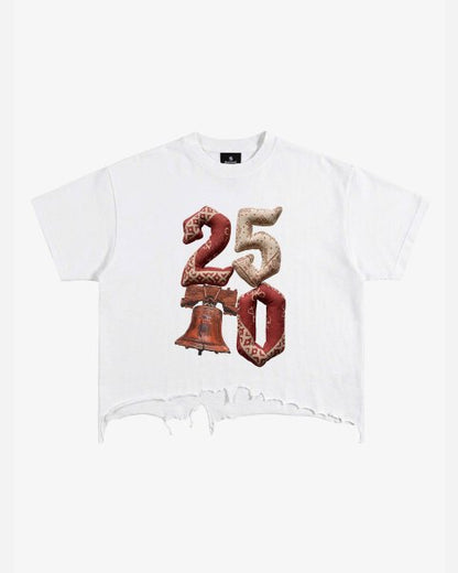 Vintage Washed 250 Graphic Distressed Cropped T-Shirt 