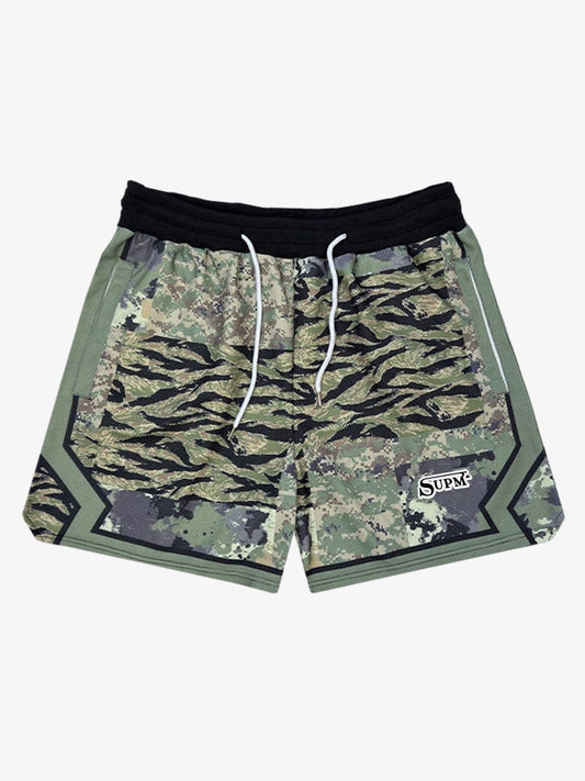 Cotton Blend Orange Leopard Print Shorts with Elastic Waistband 