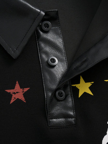 Stylish Black Polo Shirt with Star and Emblem Design for Men 