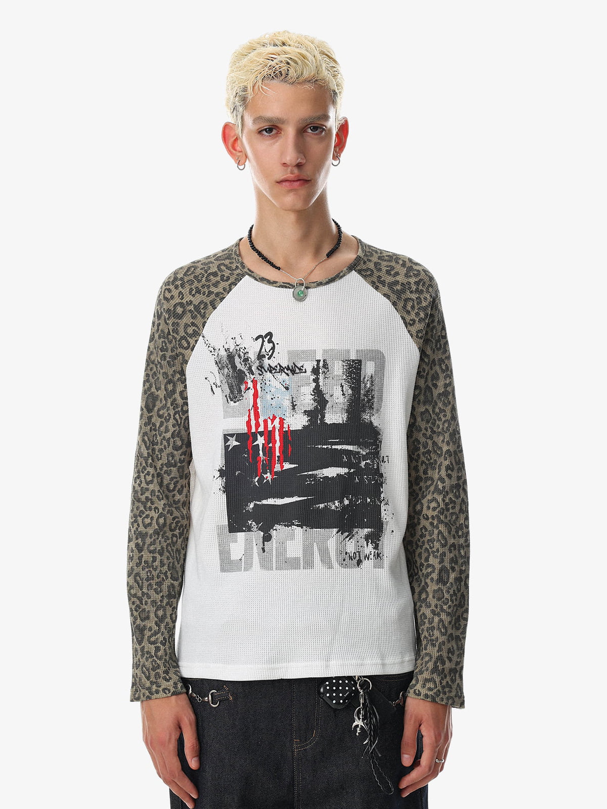 Leopard Graffiti Waffle Long Sleeve Tee