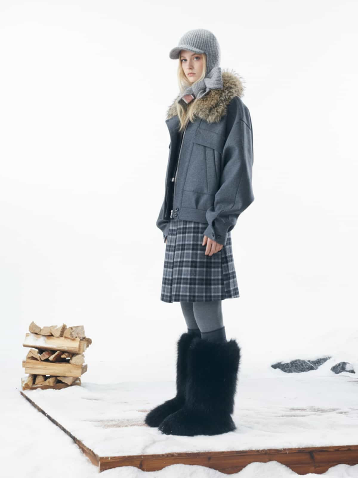 Winter Essential Bomber Jacket with Faux Fur Trimmed Hood 