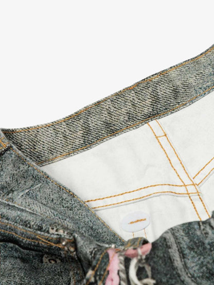 Vintage Printed Washed Denim Shorts 