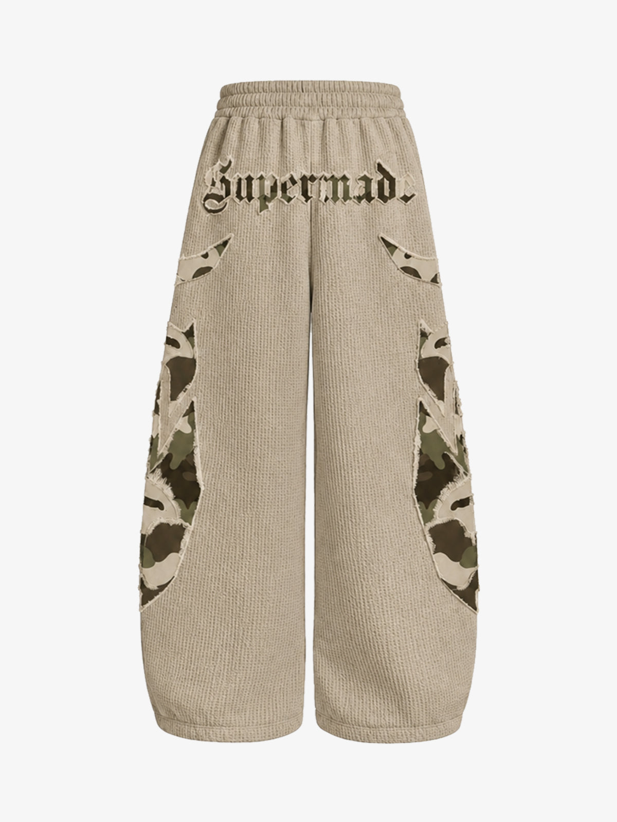 Waffle-Knit Camo Appliqué Embroidered Hoodie & Wide-Leg Sweatpants Set