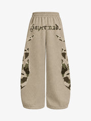 Waffle-Knit Camo Appliqué Embroidered Hoodie & Wide-Leg Sweatpants Set