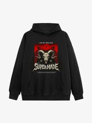 Supermade Dark Style Sheep Skull Hooded Sweatshirt 