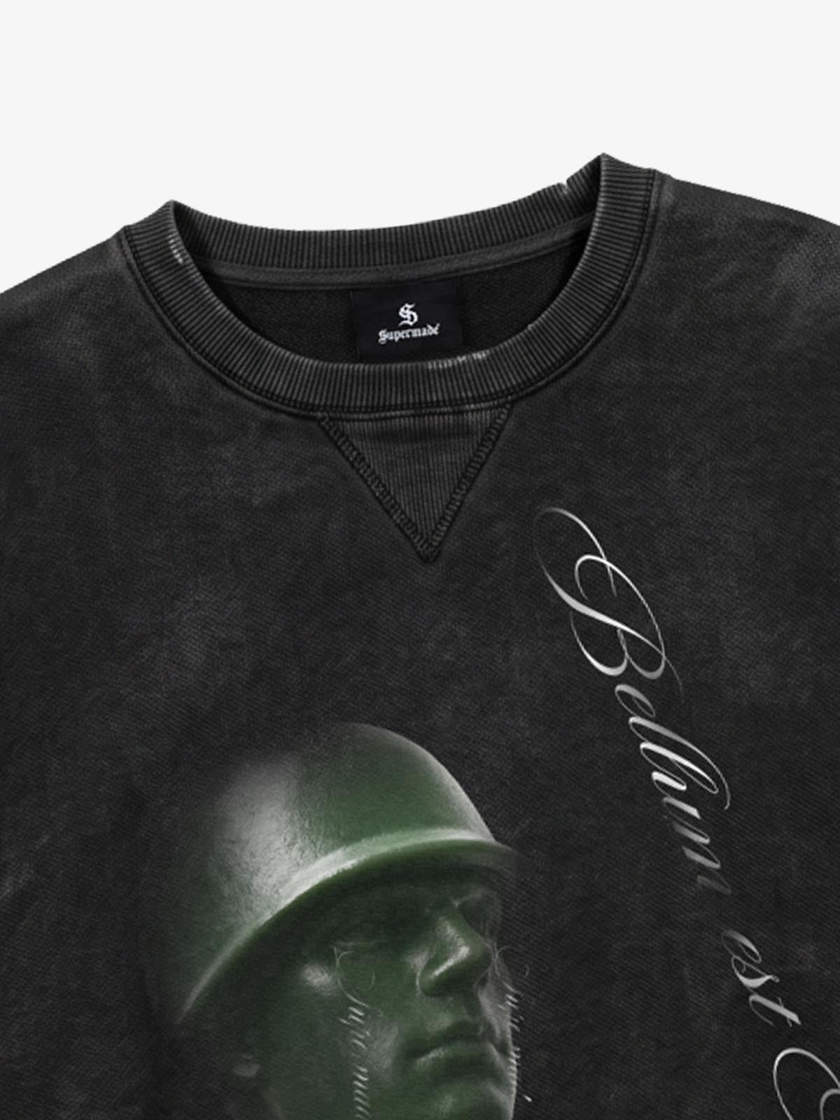 Anti-War Soldier Graphic Distressed Ripped Sweatshirt