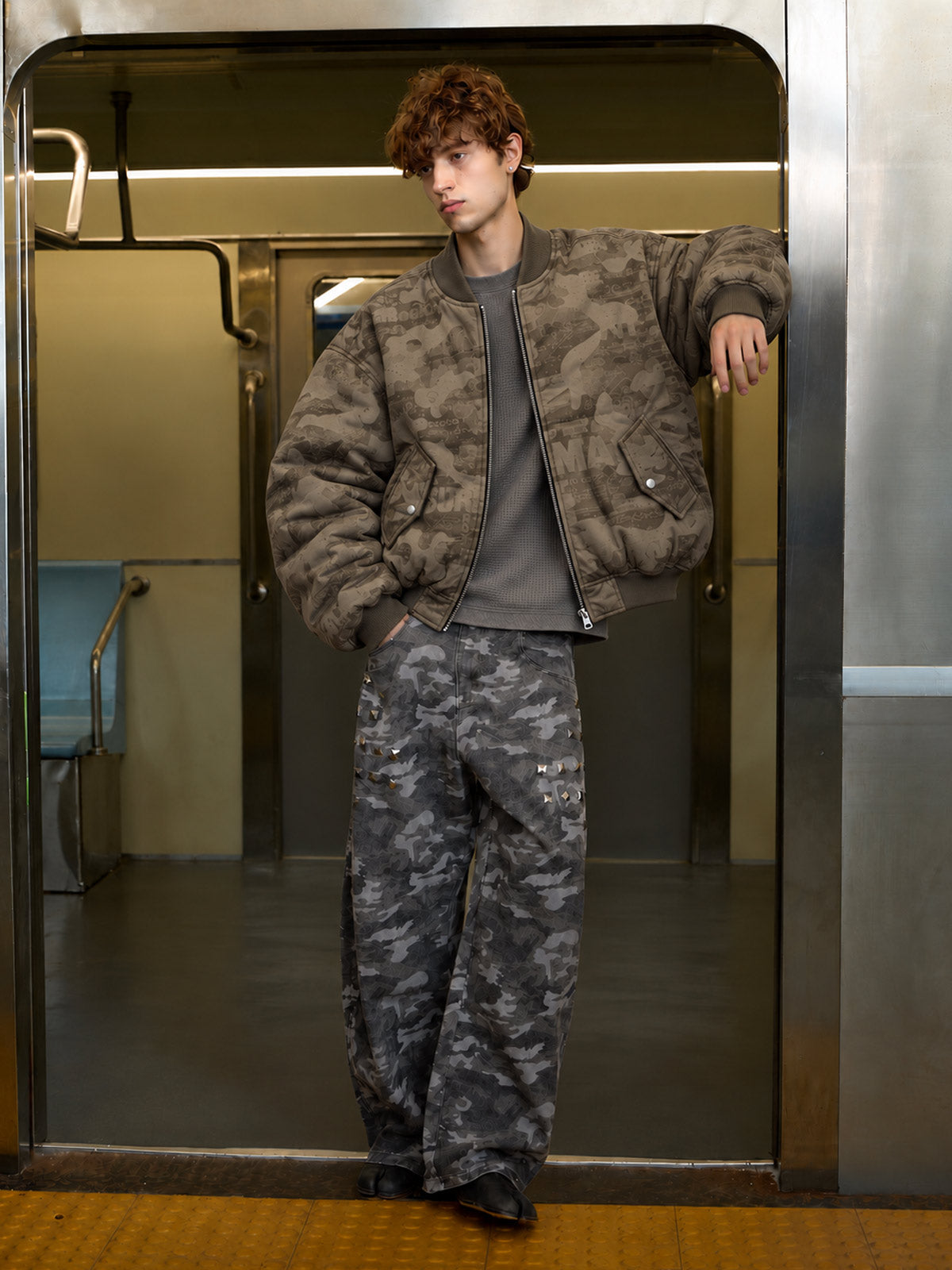 Camouflage All-Over Print Padded Bomber Coats