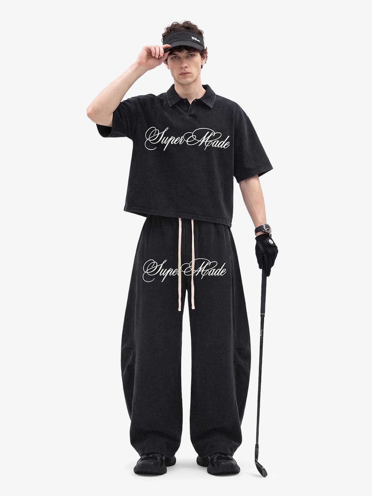 Street Retro Floral Print Polo Collar Casual Suit