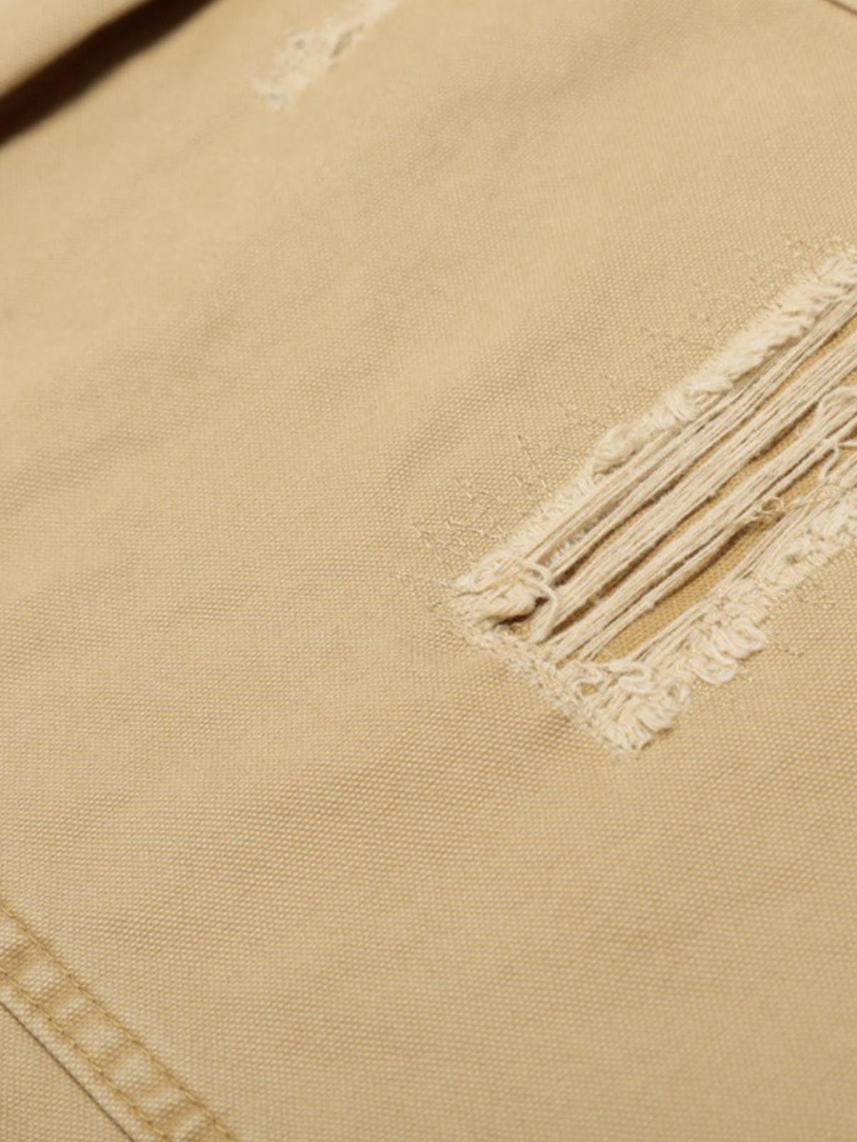 Hole Patch Pleated Multi-pocket Work Wear Casual Pants 