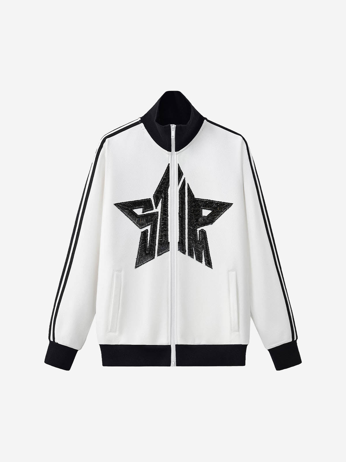 Star Embroidered Color Block Striped Heavyweight Sweatshirt