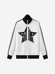 Star Embroidered Color Block Striped Heavyweight Sweatshirt