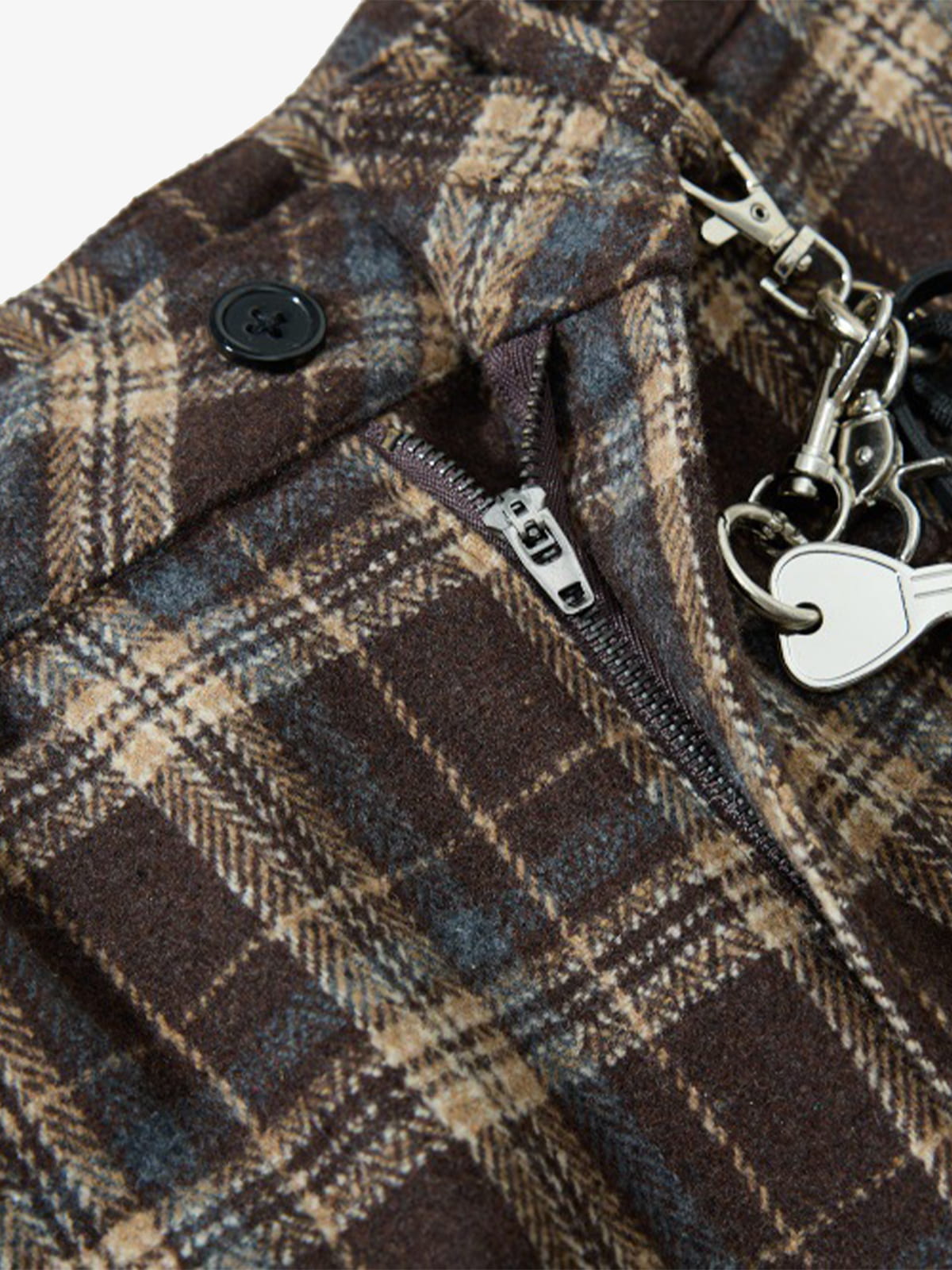 Plaid Jacket with Zipper Detail and Keychain Accessory 