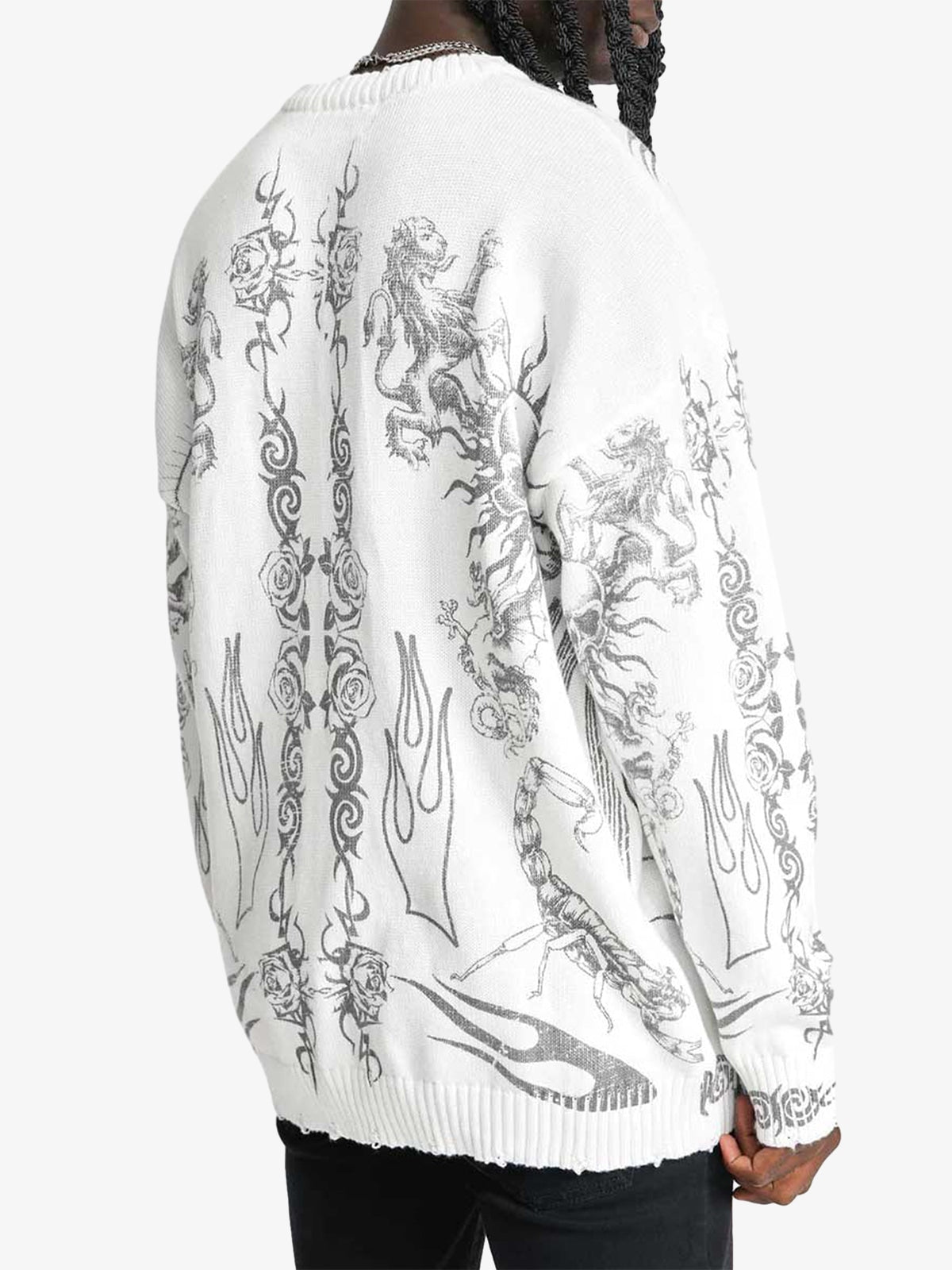 Thesupermade Skull Print Distressed Sweater - 1002 