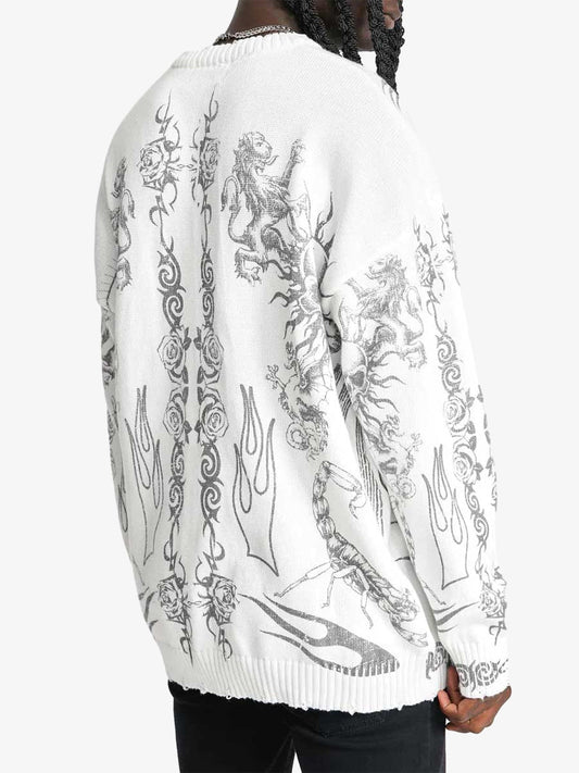 Thesupermade Skull Print Distressed Sweater - 1002 