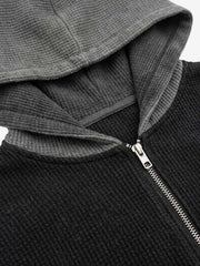 Color Block Patch Graphic Zip Hoodie